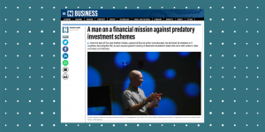 The National article screenshot - A man on a financial mission against predatory investment schemes by Suzanne Locke